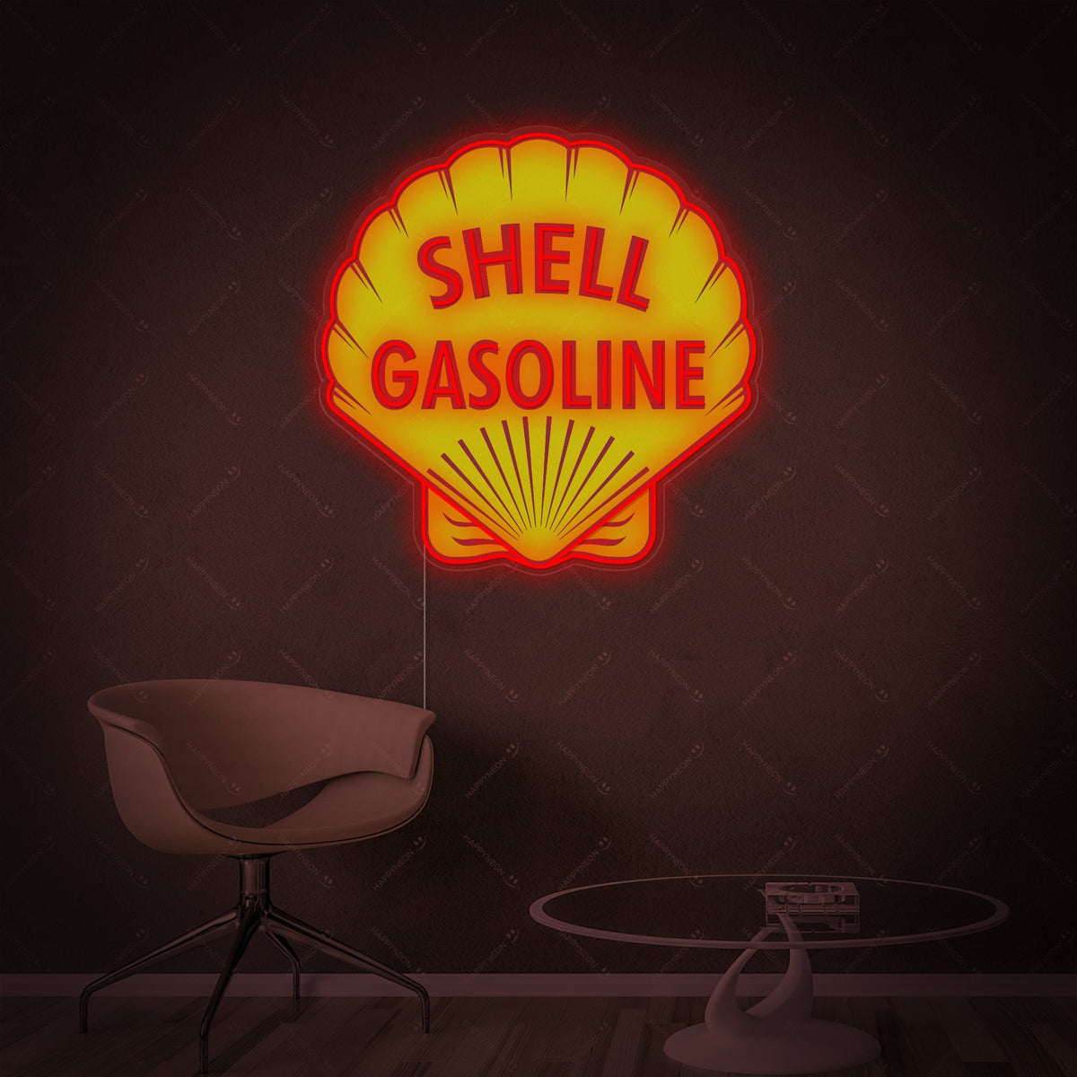 Neon LED Shell Gasoline logo, vintage benzinebord.