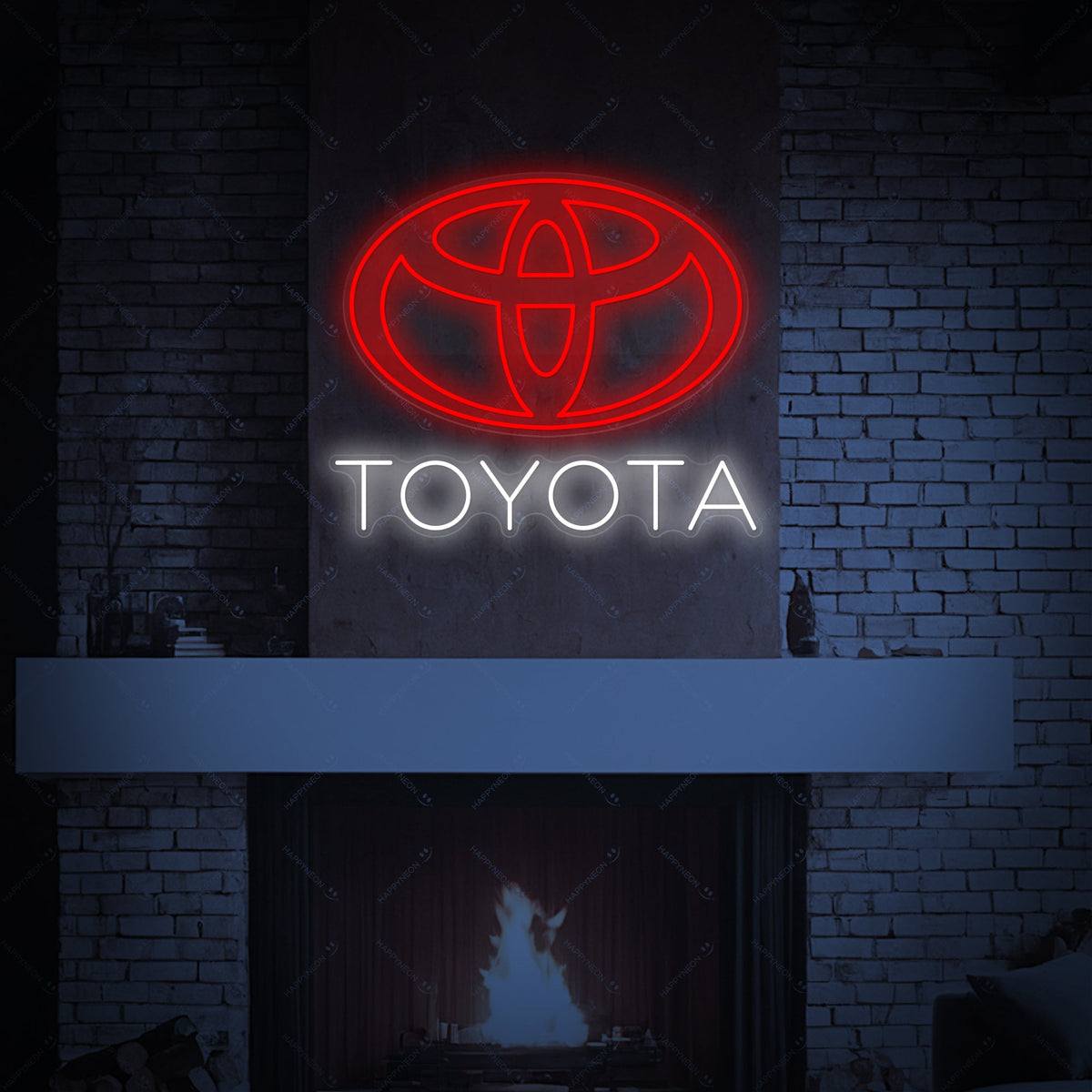 Neon LED Toyota embleem rood wit, garageverlichting.
