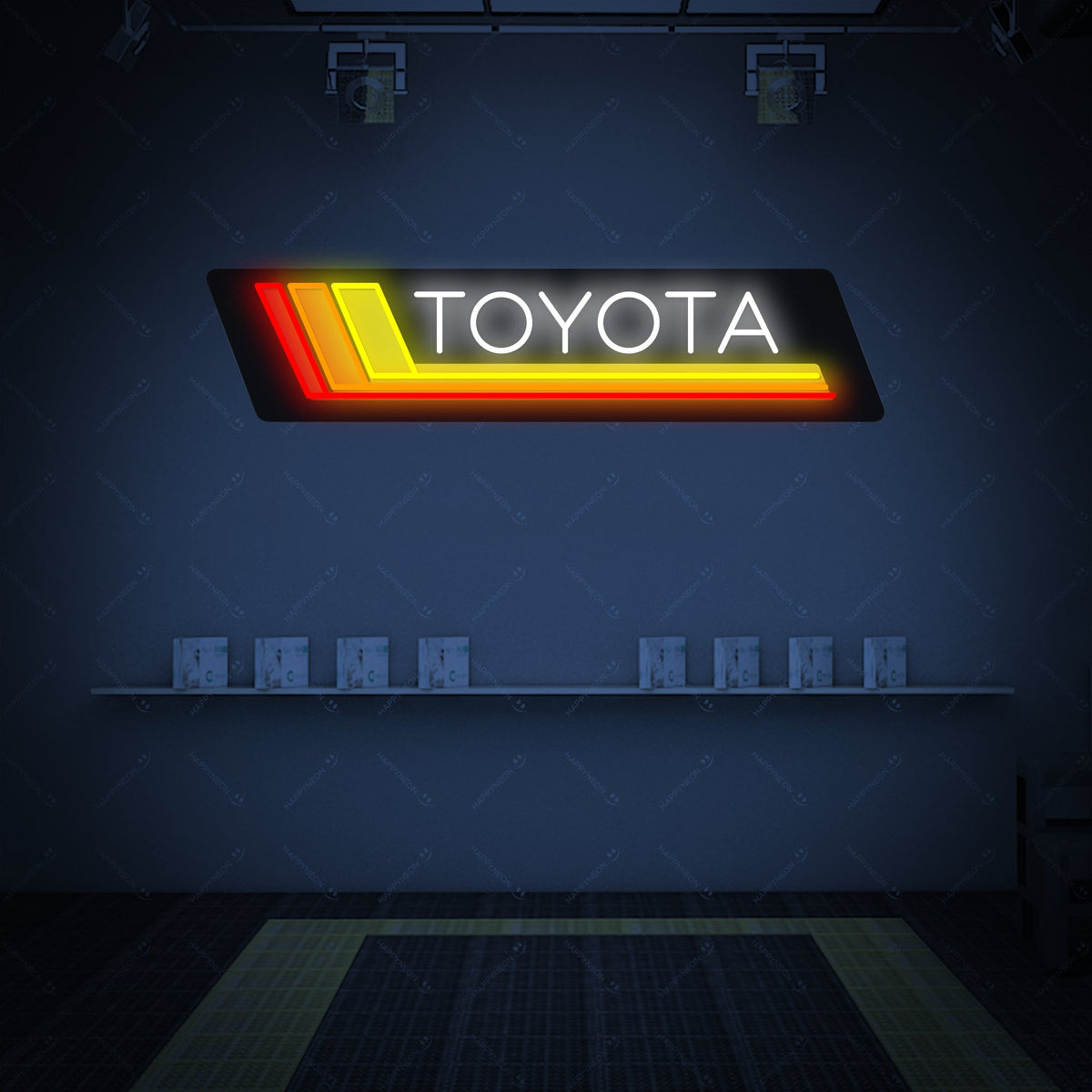 Neon LED Toyota retro logo, vintage autoddecoratie.
