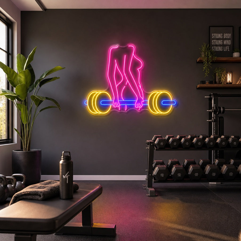 "Vrouw Barbell" Neonbord