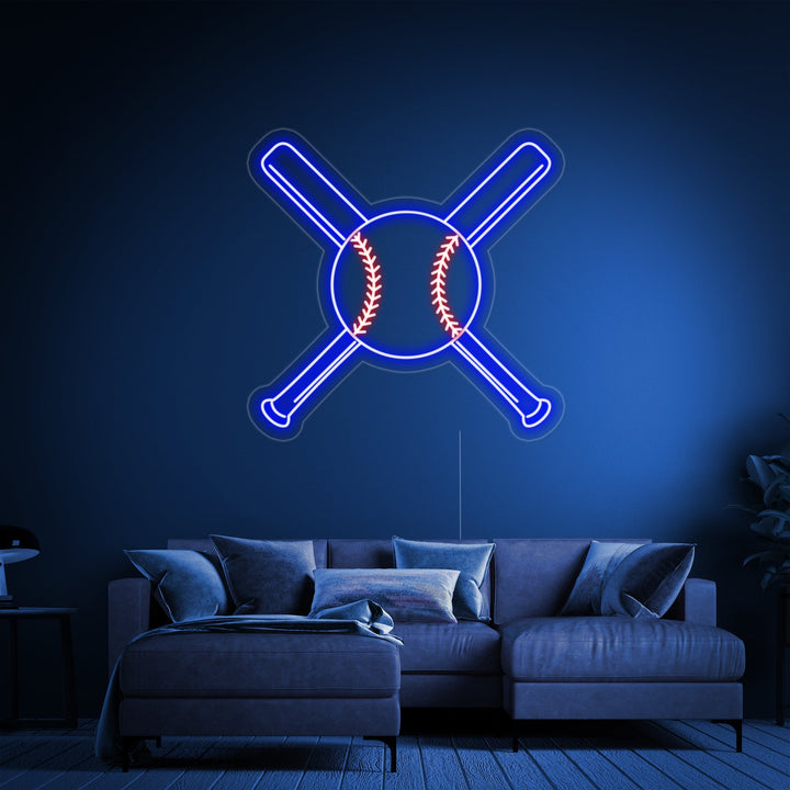 "Honkbal Gekruist Knuppels Met Bal" Neon Verlichting