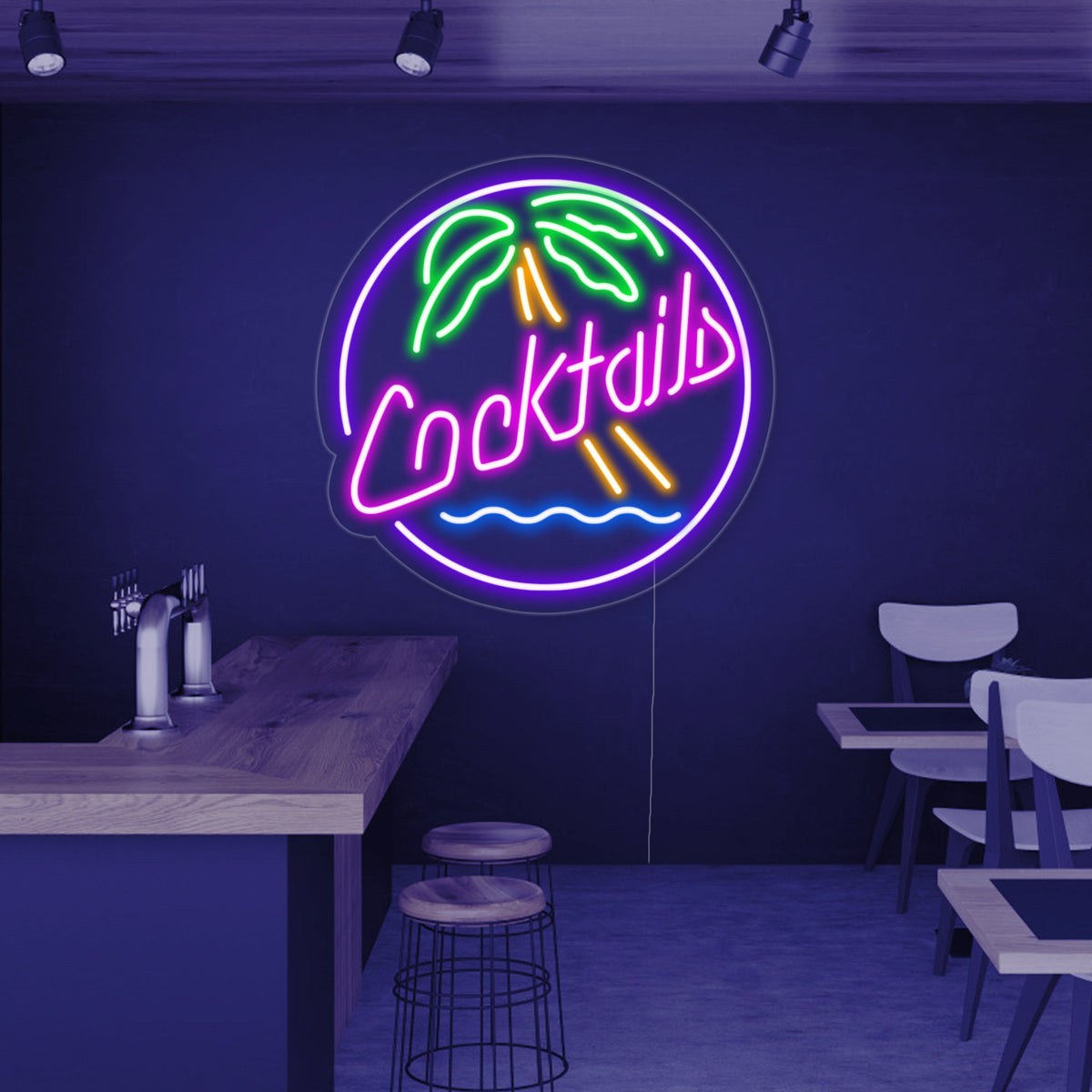 neon tekst Cocktails met palmboom