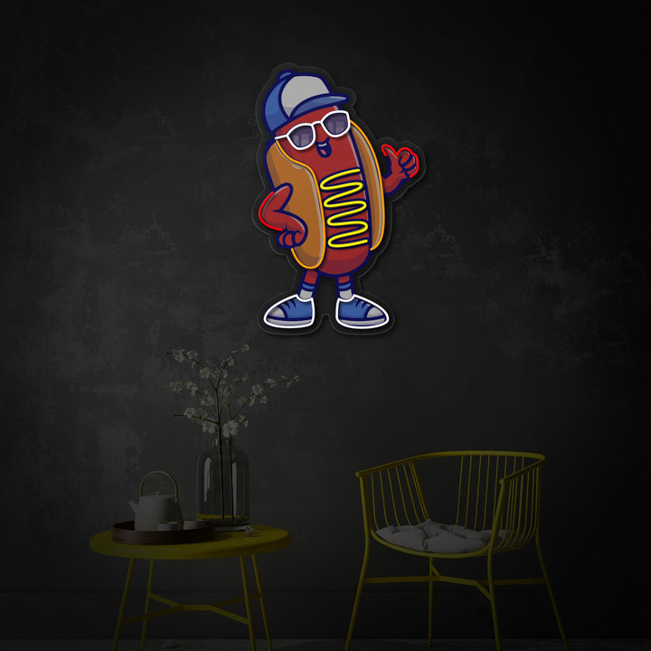 "Coole hotdog met een bril en hoed, eten, restaurant" UV-geprint LED-neonbord
