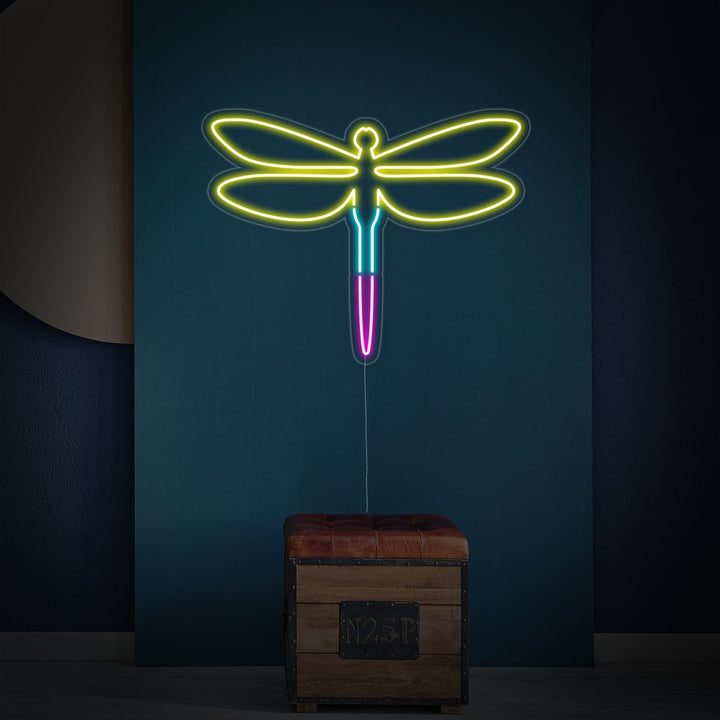 Libelle dragonfly LED neon geel roze blauw