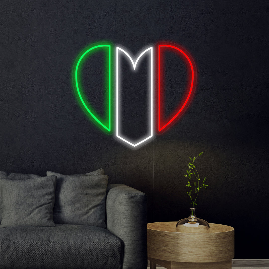 "Vlag Van Italië In Hartvorm" Neon Verlichting