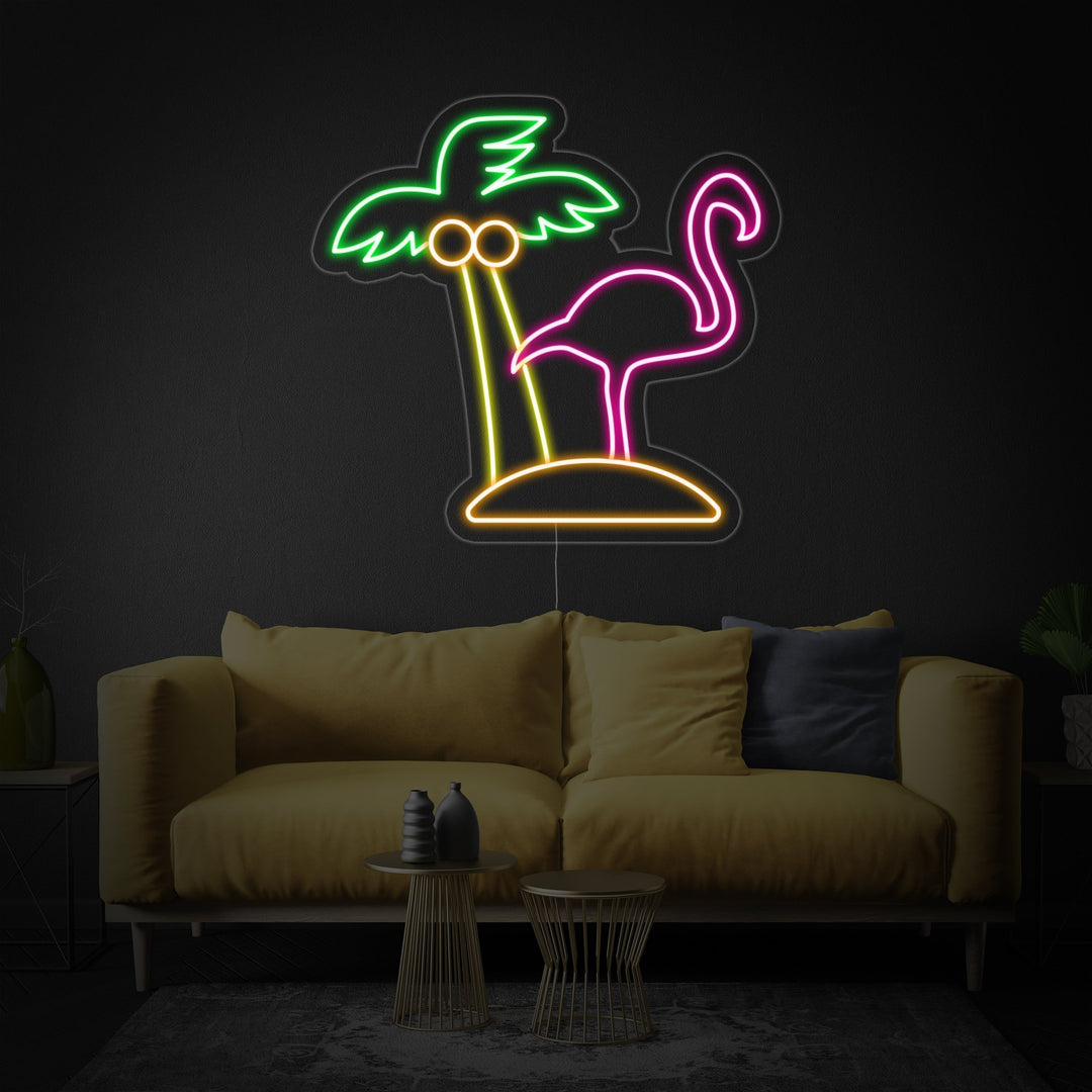 "Flamingo, Palmboom, Strand" Neon Verlichting