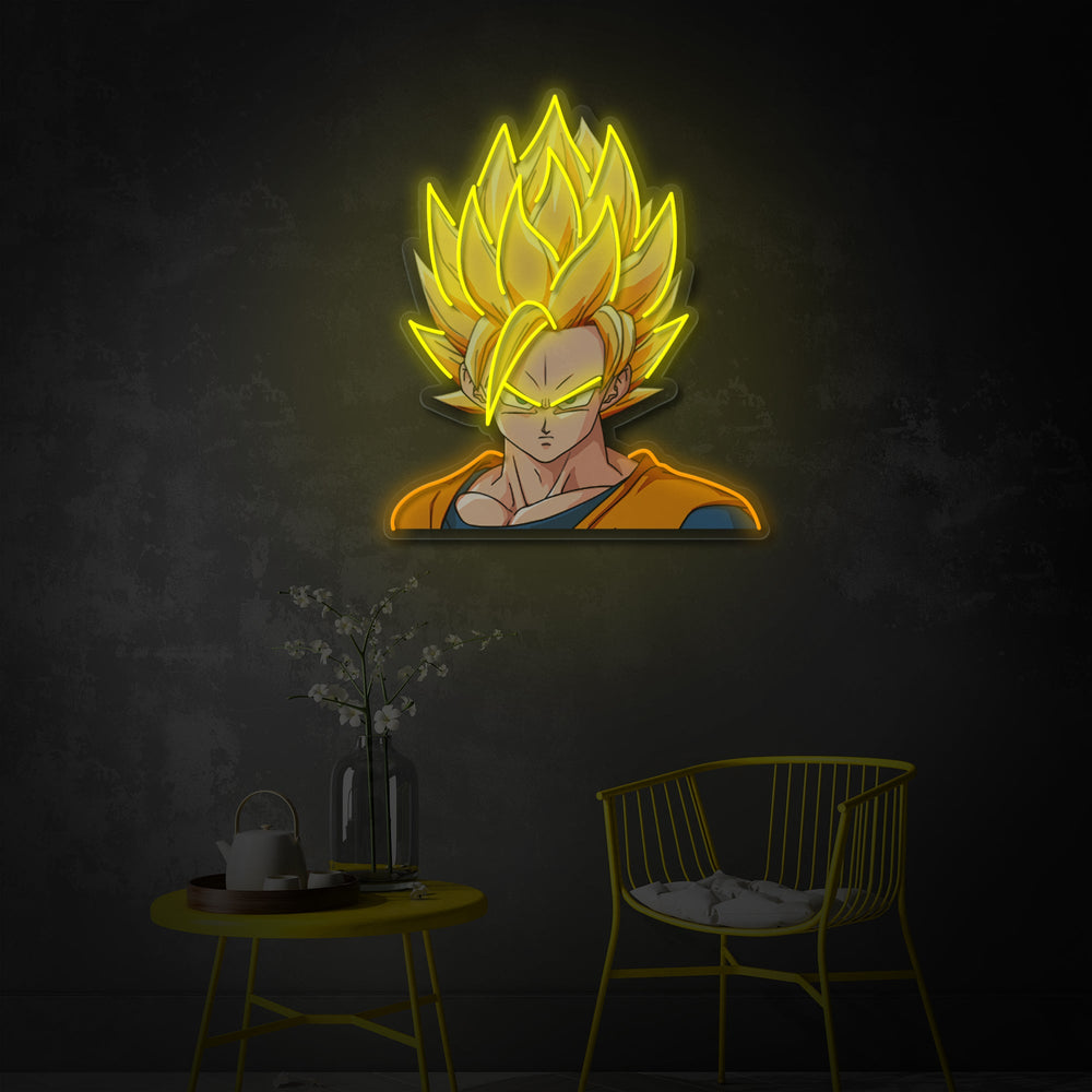 neon anime strijder met geel haar