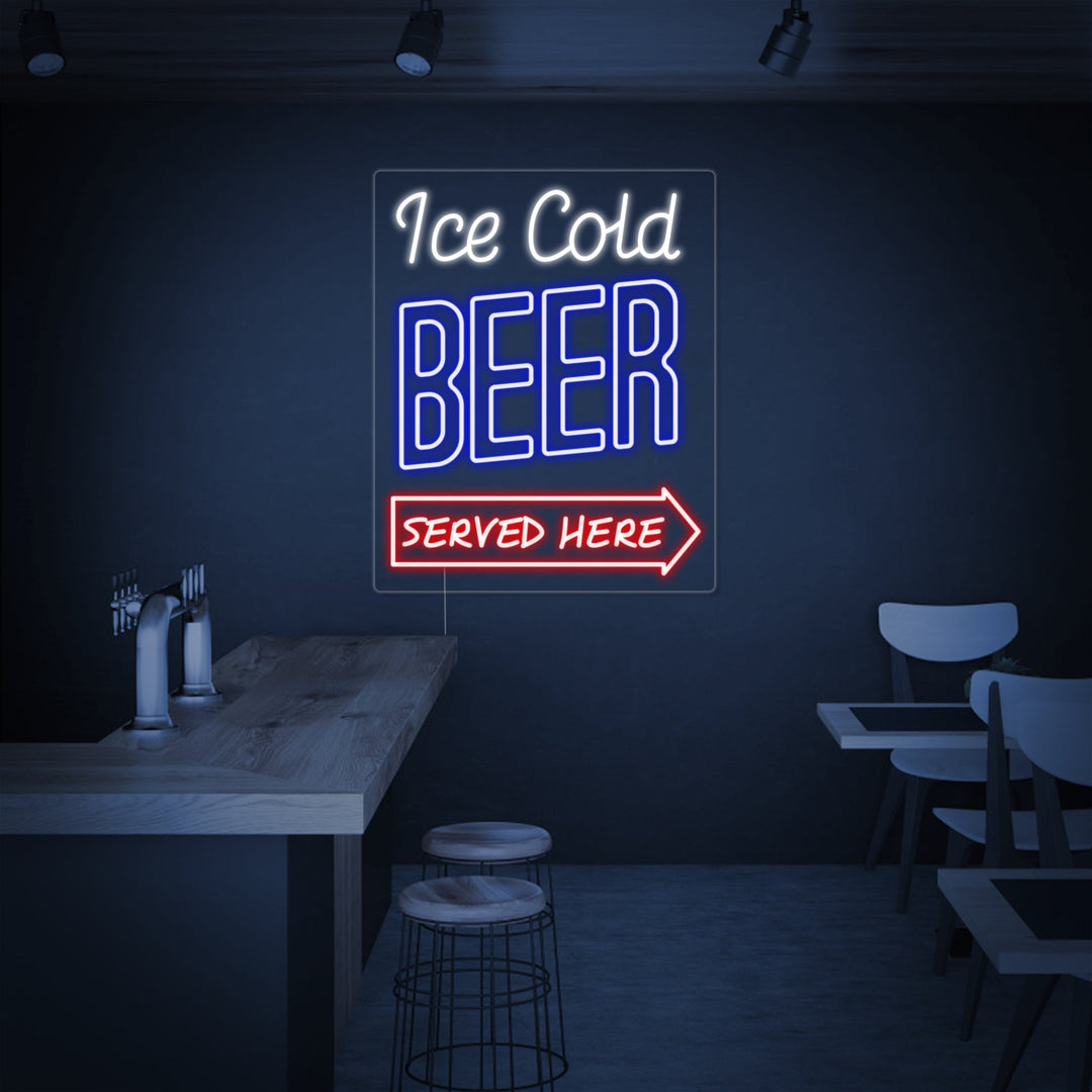 "Ice Cold Beer Served Here Bar" Neon Verlichting