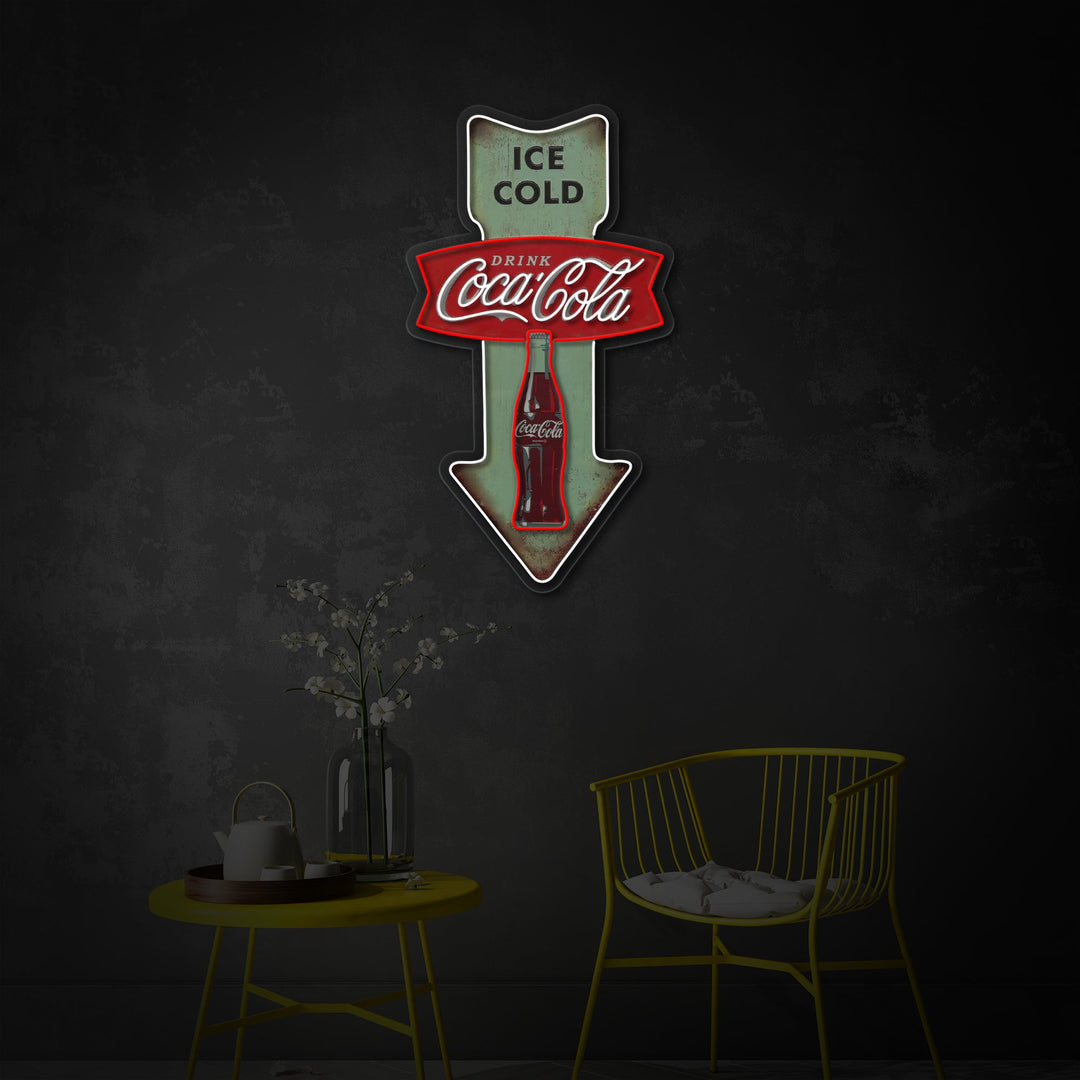 "Ice Cold Coca Cola, Vintage Diner Arrow" UV-geprint LED-neonbord