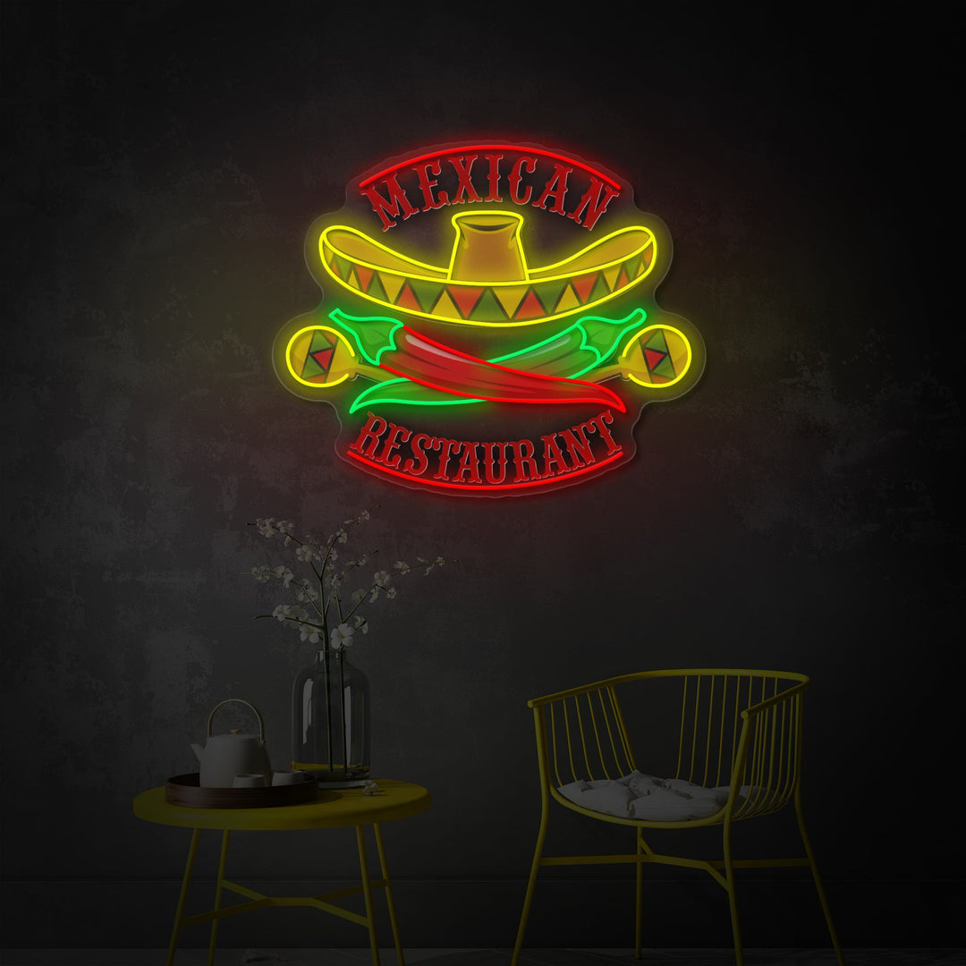 "Mexicaans restaurant Sombrero Maracas Pepper" UV-geprint LED-neonbord