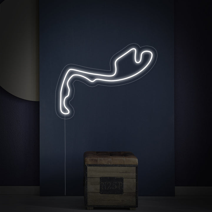 Wit minimalistisch neon LED-bord van circuit F1 Monaco, stijlvolle wanddecoratie.