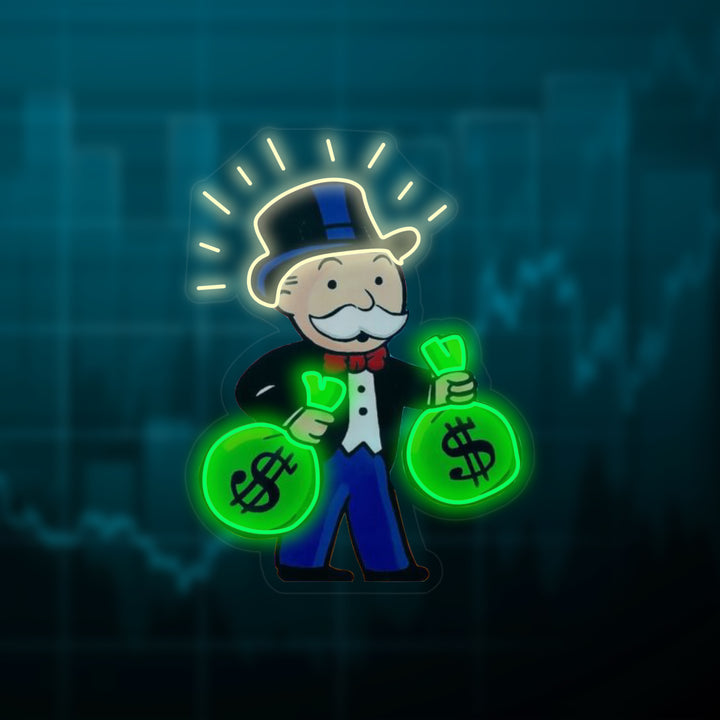 "Monopolyman Met Geldtas" Neon Verlichting