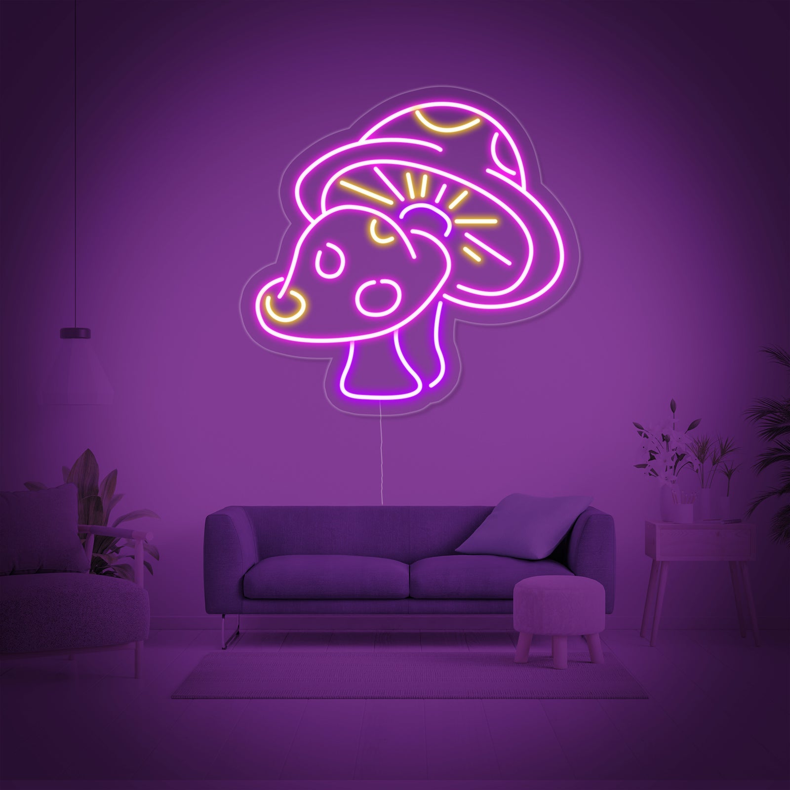 Paddenstoelen LED neon paars geel