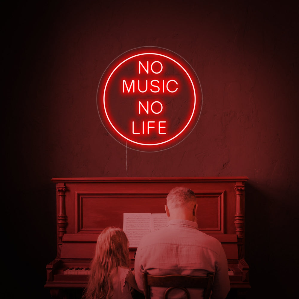 NO MUSIC NO LIFE ronde rode LED neon tekst