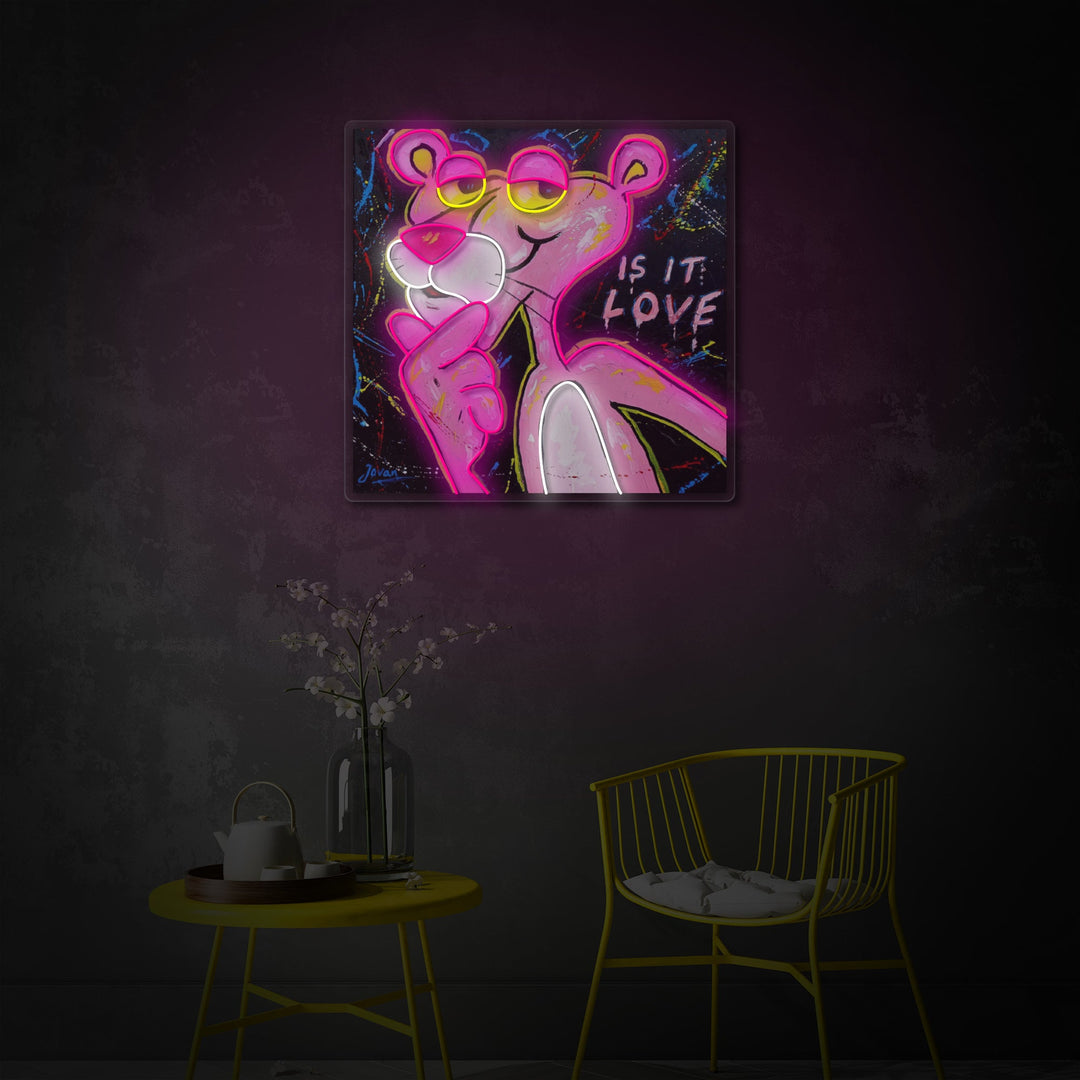 "Roze denk aan panther, is het liefde" UV-geprint LED-neonbord