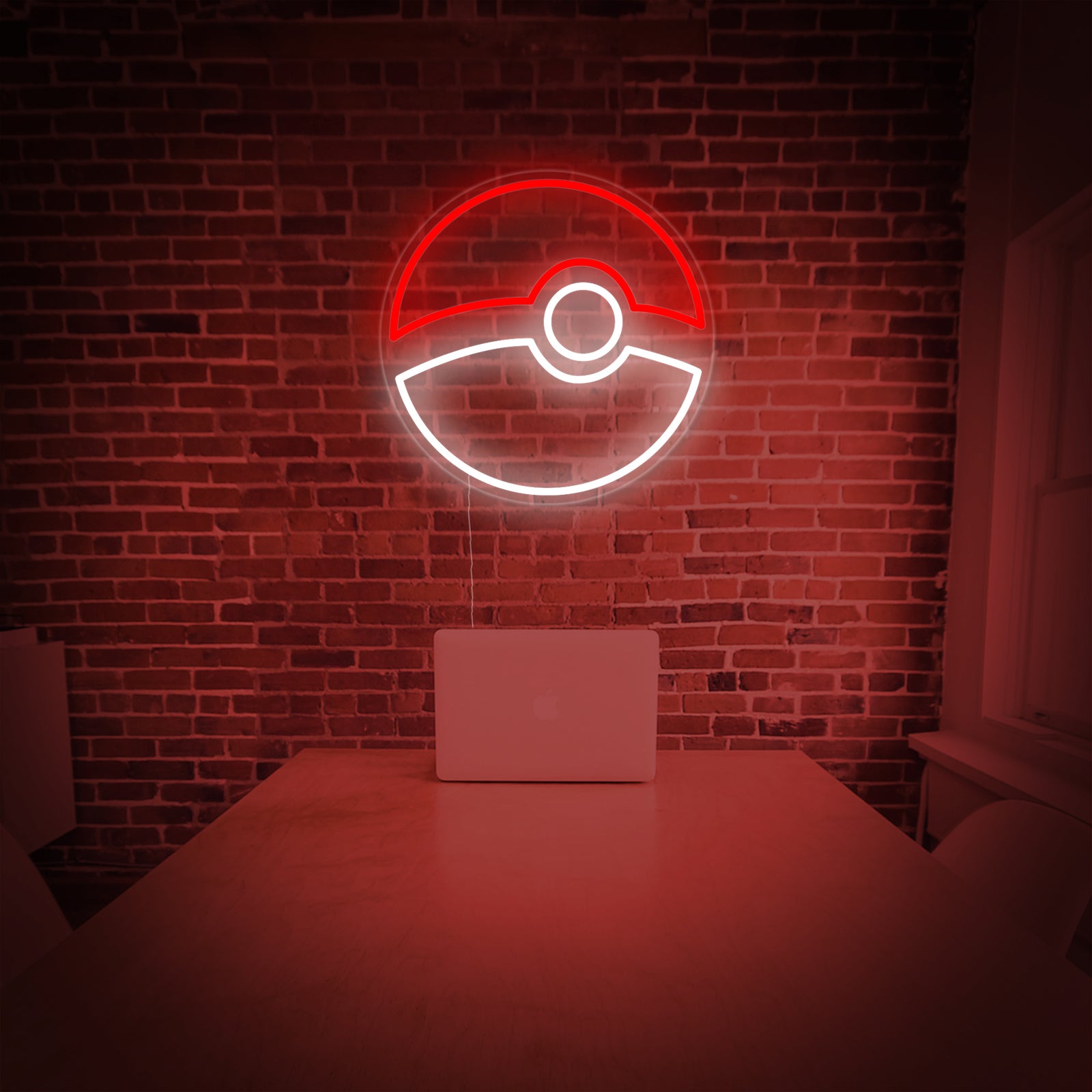 Neon LED-bord in de vorm van Poké Ball, gamingdecoratie.