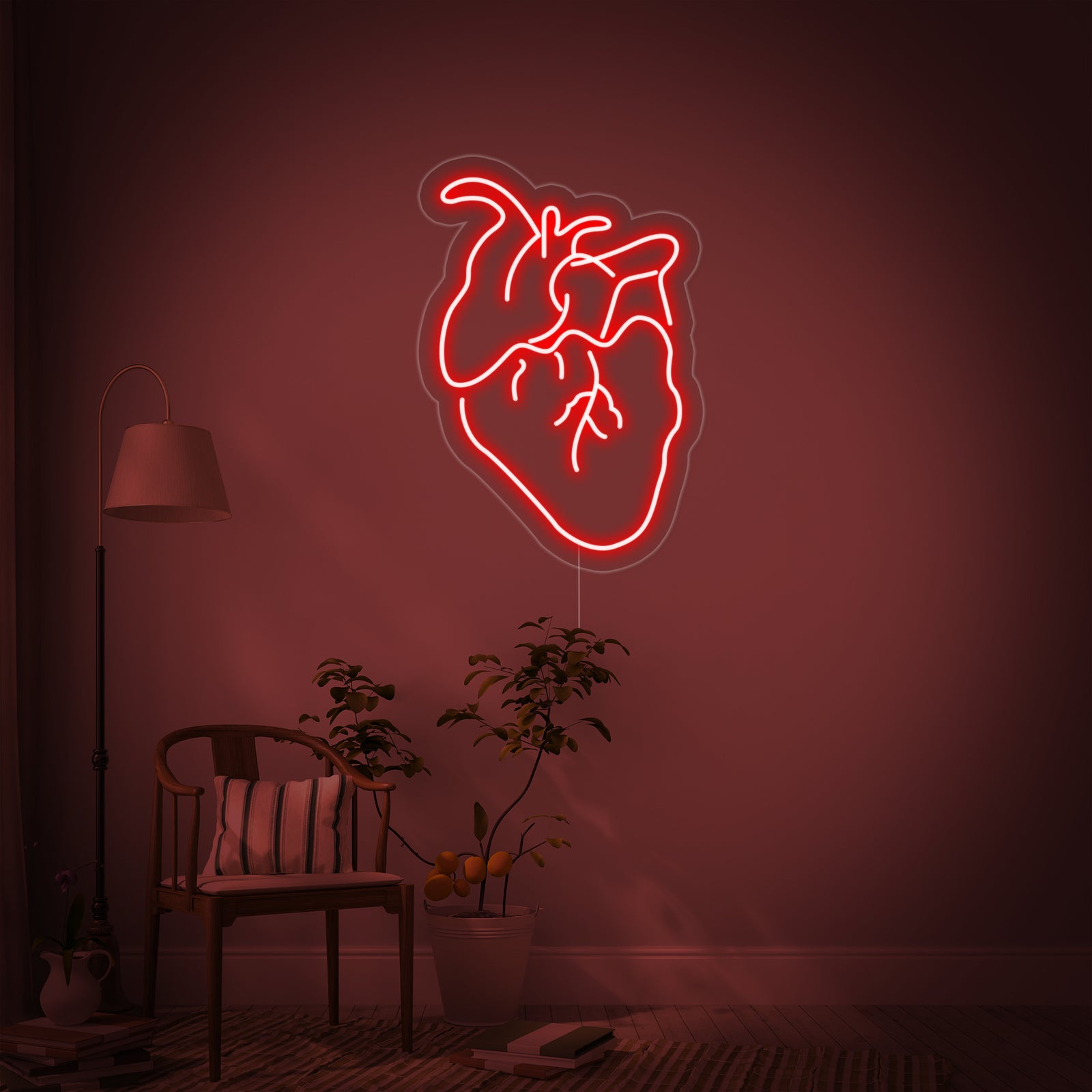 Anatomisch menselijk hart LED neon rood
