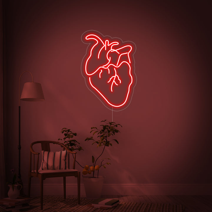 Anatomisch menselijk hart LED neon rood