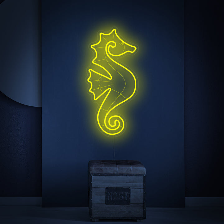 Geel zeepaardje LED neon wandlamp