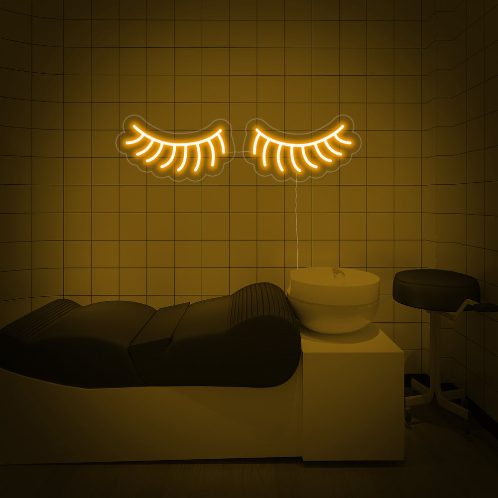 Gele wimpers LED neon wanddecoratie