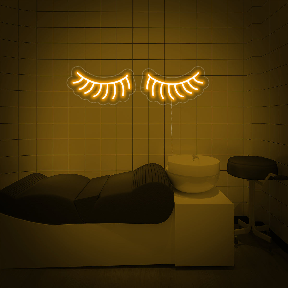 Gele wimpers LED neon wanddecoratie