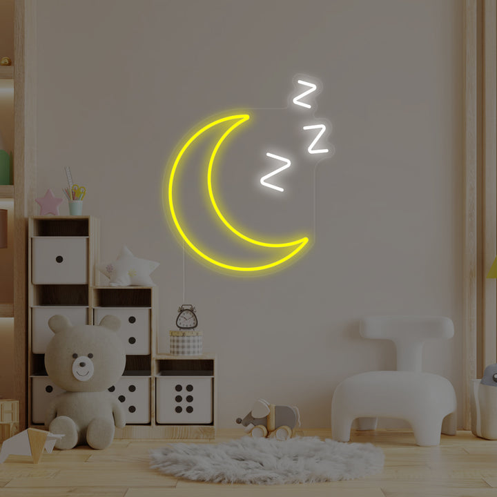 "Slaperige Maan Met Zzz, Decor Kinderkamer" Neon Verlichting